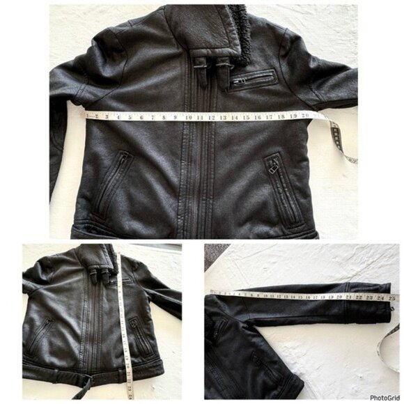 Free People black Vegan Leather Sherpa Collar MotoJacket size XSmall - Picture 10 of 10